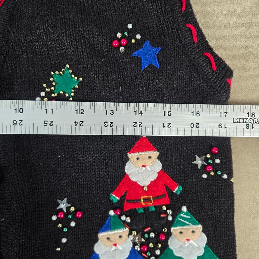 Bobbie Brooks Black Christmas Sweater Vest Santa Gnomes Beaded BB3H263 Womens S - Picture 6 of 11